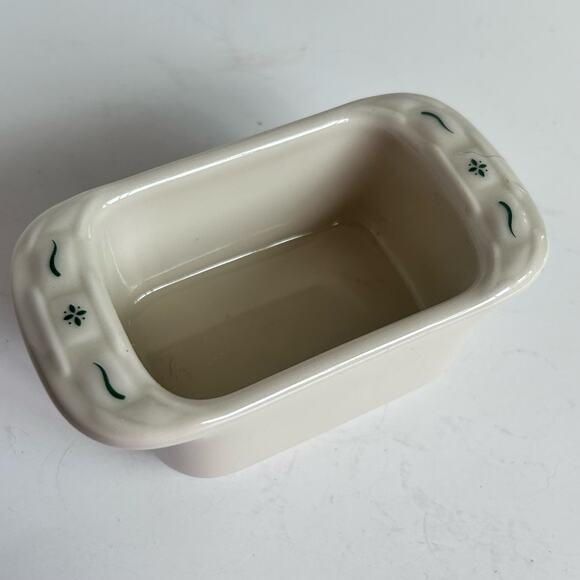 Longaberger Woven Traditions Cream and Green Trim Small Loaf Pan 4” - Picture 5 of 5